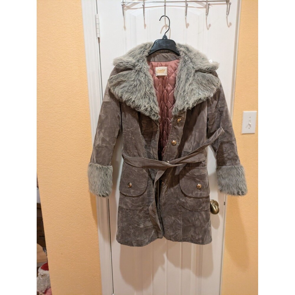 Vintage 70s Fingerhut Fashions Faux Suede Sherpa Lined Coat Women's Size 14